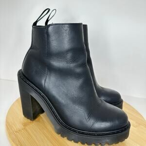 Dr. Martens Magdalena Black Leather Heeled Chelsea Chunky Lug Boots Size 7